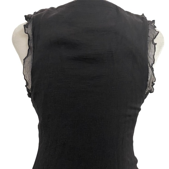 Knitted Dove Black Crinkle Crepe Ruffles Sleeveless Mini Stretch Dress - Picture 6 of 13